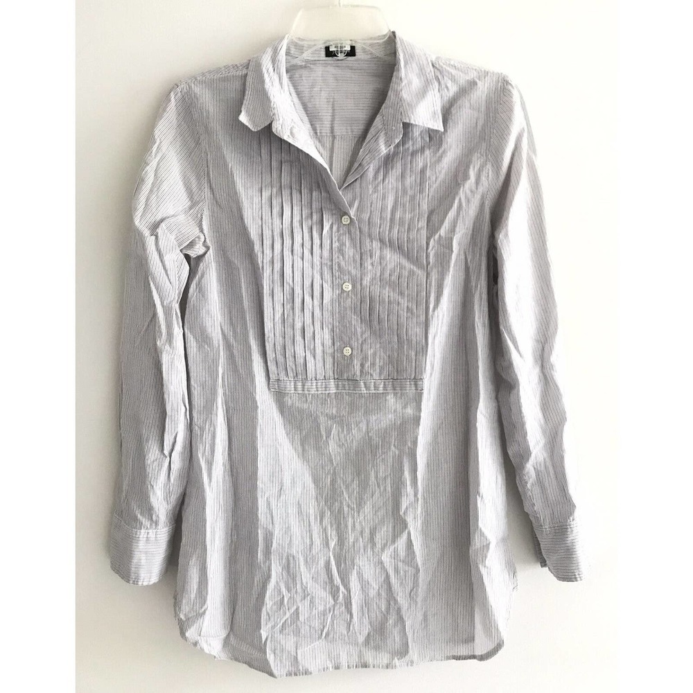 J. Crew | Women's Gray Long Sleeve Button Front Collar Pleated Bib Shirt Size M